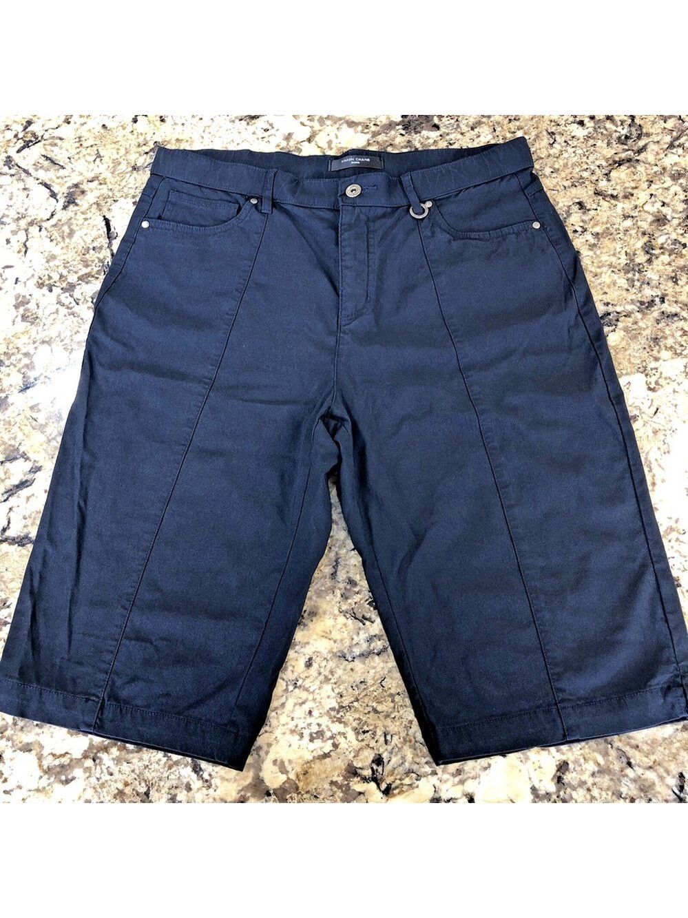 Size 12 X 13 Simon Chang Womens Shorts Black Stretch Casual Below Knee CN